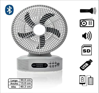 Ventilador solar con radio FM y bluetooth